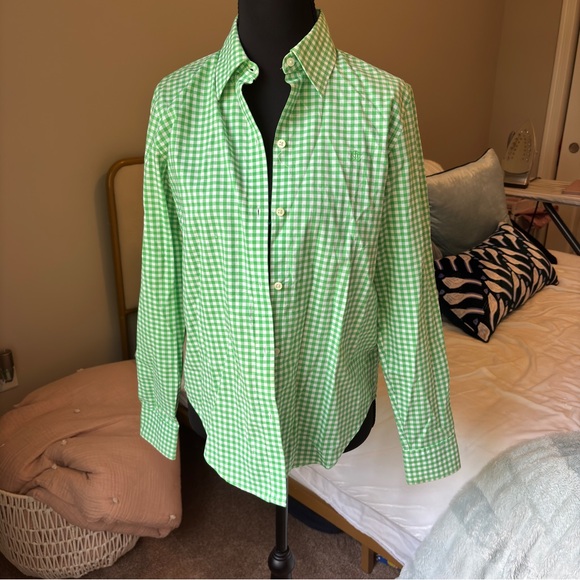 Ralph Lauren Green Gingham Women's Button Down Shirt - Picture 1 of 6